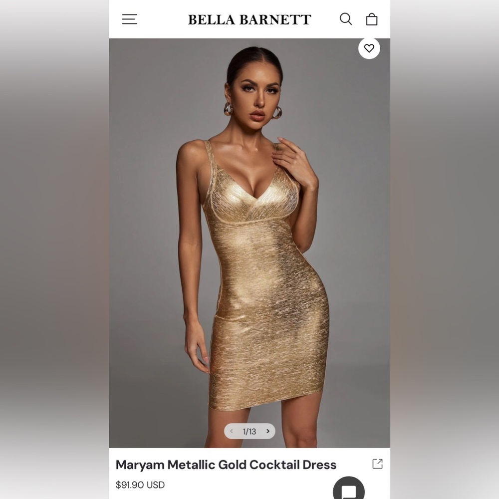 Bella Barnett Gold Cocktail Dress